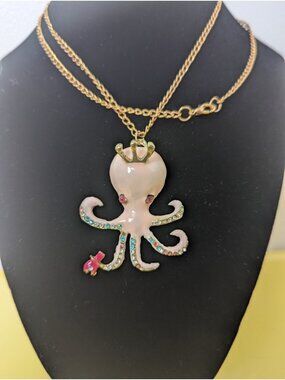 Betsey Johnson Pink Octopus Pendant Statement Necklace 16" L